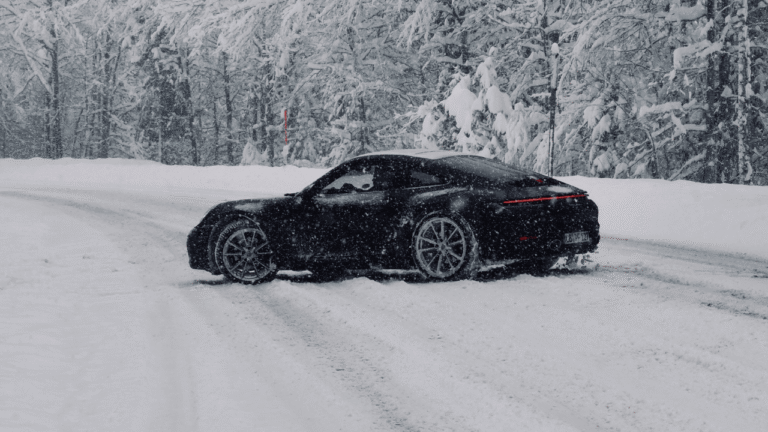 car sliding on snowy road