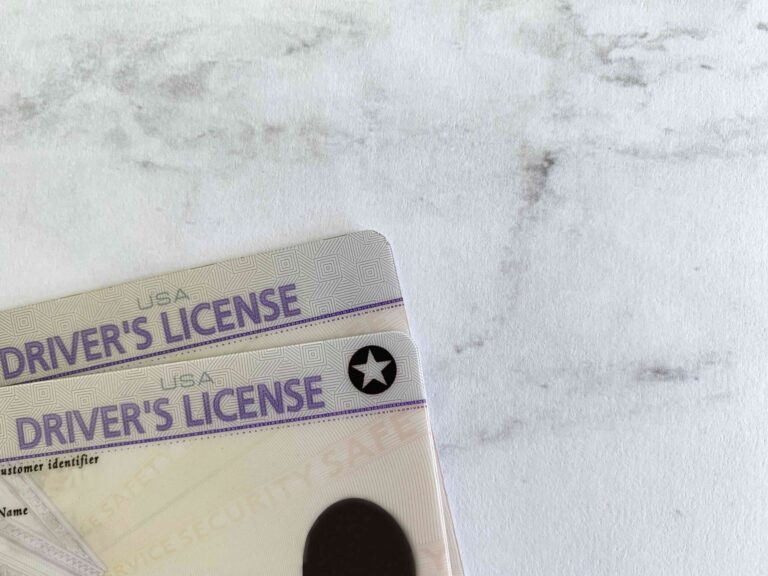 Drivers license on table